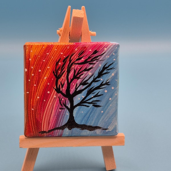 Mini Whispers: Between Fire and Ice, original tree painting