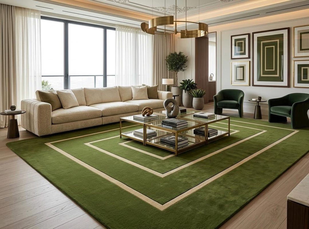 Handmade Tufted Green Rug, Modern Geometric Moss Green Area Rug, Custom ...