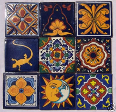 One Handmade Mexican Tile Sample Talavera Clay 4" x 4" Tile C205 