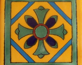 12  Mexican Hand Painted Talavera Tiles 4" X 4"