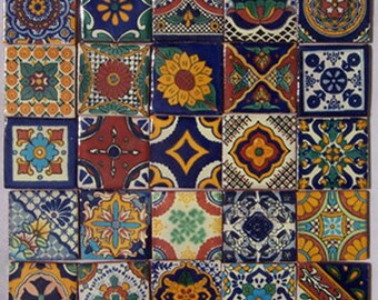 25 Hand Painted Talavera Mexican Tiles 2"x2"