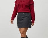 Wool A Line Skirt Women Beaded Flower Winter Elegant Commuter