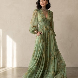 etsy green dress Green Dress, Women Midi Dress, Bridesmaid Dress, Wedding Guest Dress, Belt  Cotton Dress, Lolita Dress, 1950's Dress, Vintage Style