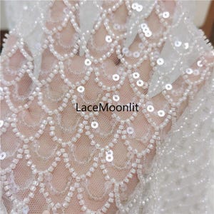 1 Yard Exquisite Fish Scales Sequins Beaded Fabric for Mermaid Dress, Wedding Dress, Party Gown, Evening Dress, Garments Sewing