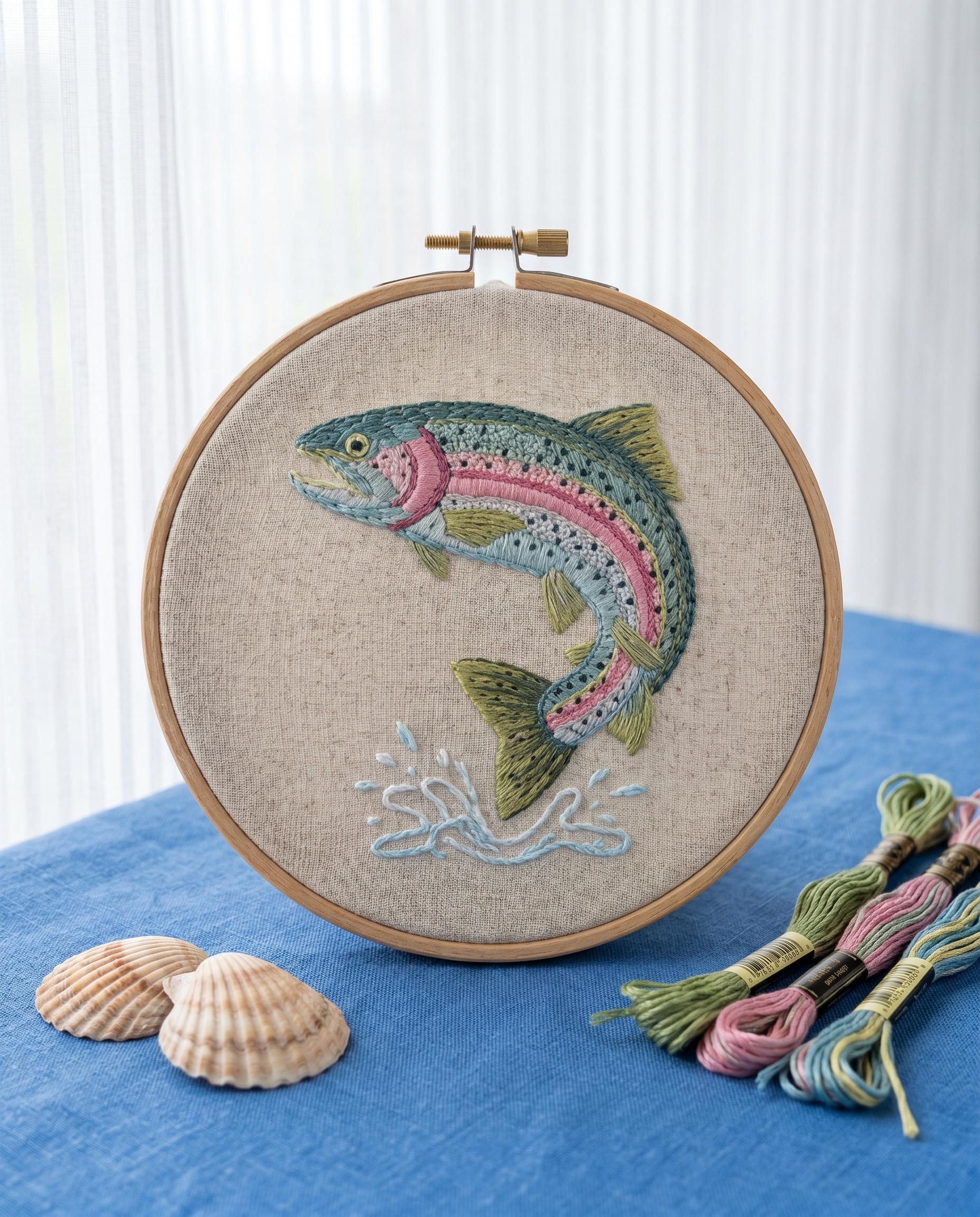 20 Fabulous Fish Crafts For Kids 16 Rainbow Trout Embroidery Kit 6" 8" Hoop Jumping Fish Needlepoint…