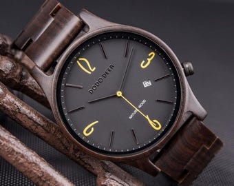 Relógio masculino de madeira, relógio de pulso minimalista feito à mão em madeira natural, presente para ele, presente para o Dia dos Pais e padrinhos, presente de aniversário.
