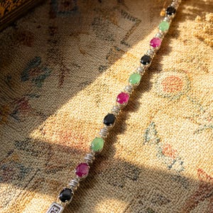 Natural Ruby Emerald Sapphire Silver Bracelet Handmade Gemstone Jewelry
