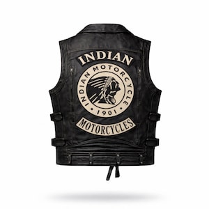 Vintage Indian Motorcycle Biker Vest – Black And White Leather MC Club Style Waistcoat