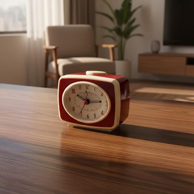 Reloj de escritorio analógico retro: alarma silenciosa a pilas para la mesita de noche del dormitorio. Rojo