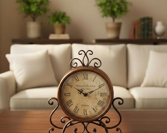 Reloj de mesa de hierro estilo retro vintage, silencioso, funciona con pilas, decoración rústica para el hogar, ideal para dormitorio, sala de estar, oficina o estante. Regalo perfecto.