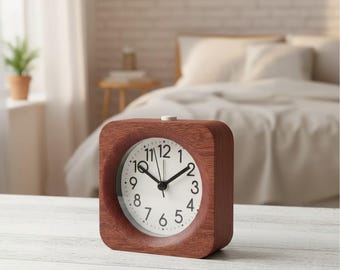 Reloj despertador silencioso de madera, reloj de escritorio analógico sin tictac con función de repetición y luz nocturna, decoración de dormitorio de madera natural, regalo de regreso a clases
