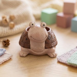 Handmade Concrete Turtle Planter, Earthy Brown Shell, Tiny Hand Painted Animal Pot, 4 Inch Succulent Vase, Made to Order Unique Gift