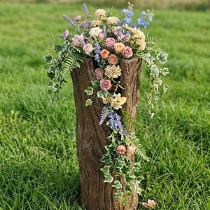 Extra Large Vertical Tree Trunk Planter, 110 lbs Heavy Duty Concrete Log Pot, Tall Rustic Garden Sculpture, Realistic Bark Texture Outdoor