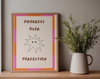 Poster con citazione "Progresso anziché perfezione" / Stampa per mostre / Decorazione murale per galleria / Poster con citazione / Stampa a righe /