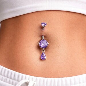 Piercing all'ombelico con pendente in ametista viola / Gioielli per piercing all'ombelico color argento