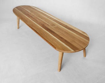 Niedriger Couchtisch im japanischen Stil aus Eichenholz, natürliches Wachs-Finish