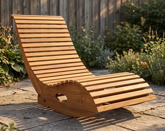 Modern Wooden Rocking Lounge Chair Outdoor Patio Sun Lounger Garden Deck Relaxation Furniture Comfort