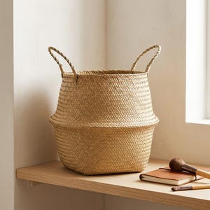 Cestino intrecciato in erba marina, coprivaso, contenitore boho, decorazione naturale per la casa, idea regalo rustica per piante