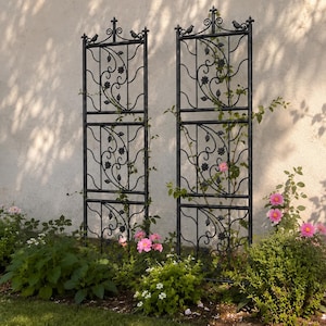 Metal Garden Trellis Set of 2, Climbing Plant Support, Iron Lattice Fence, 6 Panels