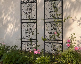 Set di 2 tralicci da giardino in metallo, supporto per piante rampicanti, recinzione a griglia in ferro, 6 pannelli