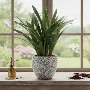 Blauwwitte keramische plantenbak, Chinese antieke orchideepot, bloemplant voor binnen, housewarmingcadeau Home