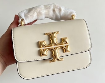 Bolso cuadrado Tory Burch Eleanor, bolso bandolera con cadena metálica trenzada, bolso de mano minimalista de textura premium para mujer.