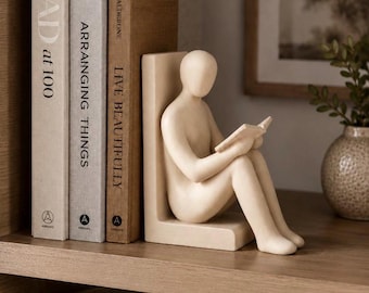 Figurine de lecture serre-livres, cadeau pour amateur de livres, décoration d'intérieur neutre, décoration d'étagère moderne, décoration d'étagère minimaliste