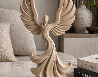 Sculpture d'ange, décoration d'intérieur moderne, statue d'aile abstraite, décoration de salon neutre minimaliste, ornement d'étagère, cadeau de pendaison de crémaillère élégant
