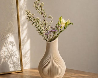 Vase nervuré, décoration d'intérieur moderne | Vase à fleurs sculptural minimaliste | Décoration de salon neutre Japandi | Décoration de table basse | Cadeau unique
