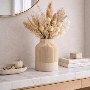 Modern Ribbed Vase Japandi Decorative Vase Minimalist Neutral Home Decor Luxury Entryway Table Accent