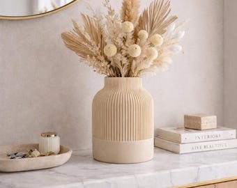 Modern Ribbed Vase Japandi Decorative Vase Minimalist Neutral Home Decor Luxury Entryway Table Accent