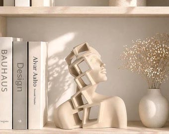 Abstract Face Sculpture Decor Modern Female Figure Minimalist Neutral Home Accent Contemporary Shelf Decor Artistic Statement Piece