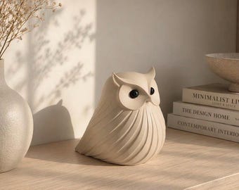 Décoration de hibou Japandi, sculpture minimaliste de hibou, décoration d'intérieur nordique moderne, accent d'étagère zen, figurine de hibou ornement de style scandinave