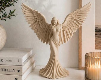 Sculpture d'ange moderne, décoration minimaliste neutre, décoration d'étagère esthétique, décoration de salon, figurine Japandi