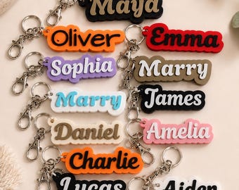 Personalised Name Keychain for Kids, Custom Backpack Tag, School Bag Charm, Party Bag Favour, Birthday Gift