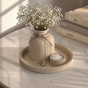 Juego moderno acanalado con jarrón, bandeja y portavelas, decoración minimalista para el hogar, centro de mesa de centro, regalo para decorar estantes al estilo bohemio