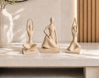 Ensemble de sculptures de yoga abstraites | Statues décoratives Japandi | Décoration d'étagère minimaliste moderne | Figurines de méditation neutres | Décoration d'intérieur contemporaine