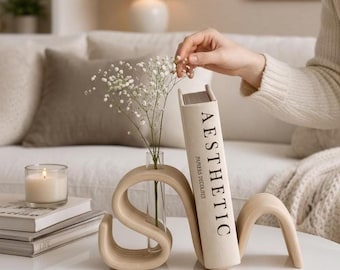 Architectural Wave Book Holder Vase Modern Home Decor Contemporary Shelf Styling Accent Decorative Vase Flower