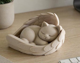 Figura de gato con alas de ángel, estatua de gato durmiendo, regalo conmemorativo para mascotas, regalo para amantes de los gatos, decoración minimalista para el hogar, decoración de escritorio, regalo de condolencias