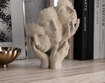 Visage abstrait sculpture décor moderne minimaliste contemporain décoration d'intérieur accent étagère style art neutre figure cadeau unique