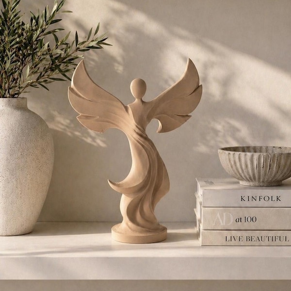 Engel Skulptur Moderne Wohnkultur, Abstrakte Statue Minimalistische Regal Dekor, Nordische Japandi Wohnzimmer Dekoration, Elegante Geschenkidee