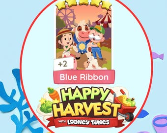 Blue Ribbon - Monopoly_GO-klistermärken 5 stjärnor - Nytt album Happy Harvest (snabb leverans)