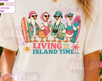 Preppy Summer Goose PNG Retro Beach Goose PNG, Coastal Vacation Sublimation, Island Time Shirt Design Girly Summer Beach Trip PNG
