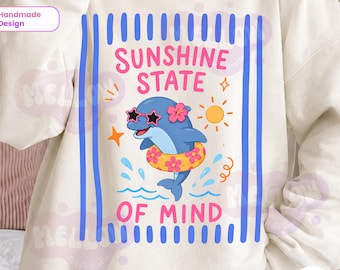 Sunshine State of Mind PNG, Striped Summer School PNG, Preppy Dolphin Beach Design, School's Out  PNG, Last day of school Summer Sublimation