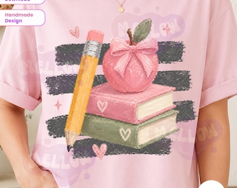 Striped Apple Teacher PNG, Teacher Appreciation Gift Shirt Design, Teacher Apple Png, Grey Gingham Stripes PNG, Back to School Sublimation