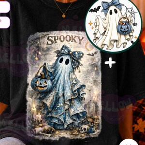 Vintage Halloween Ghost Png, Trendy Blue Denim Patchwork Spooky Ghost, Spooky Season Ghost PNG 2 Pack, Haunted Ghost PNG, Fall Pumpkin PNG