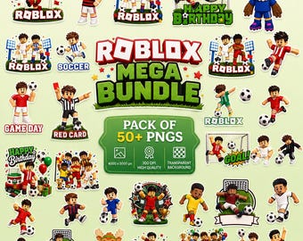 Roblox Birthday Clipart Bundle of 55 pngs, Printable Football Gaming Graphics, Kids Birthday Party Decor Sublimation, Cupcake Toppers