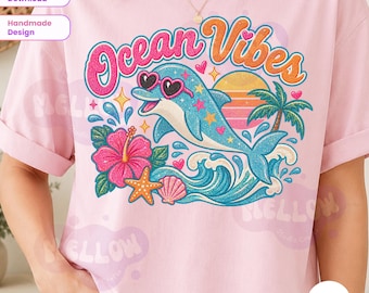 Ocean Vibes PNG Dolphin Summer Shirt Design Preppy Beach Vacation PNG Coastal Sublimation DTF Tropical Ocean Tee Graphic Instant Download