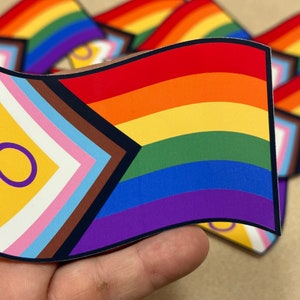 Progressive Pride Wavy Flag Stickers