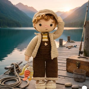 Amigurumi-haakpatroon Tommy The Fisherman – schattige bloemenpop in ghibli-stijl – pdf-zelfstudie